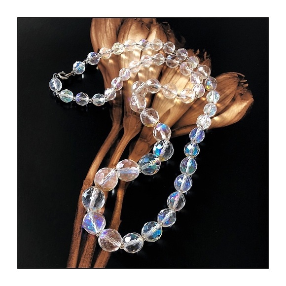 Vintage Aurora Borealis Crystal Bead Necklace - Picture 1 of 1